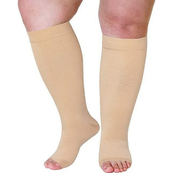 Youkk 2 Pairs Compression Socks Wide Calf Long-lasting Exquisite Breathable Black Washable Long-lasting Elderly Skin Clor/Toe 5XL