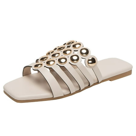 

Fashion Summer Comfortable Flat Solid Color Casual Hollow Out Slippers Outdoor Elegant Square Head Sandals Lightweight Women Sandals Casual Shoes Footwear