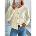 thumbnail image 2 of Women Knit Cardigan Sweaters Fall Long Sleeve Open Front Button Down Trendy Casual Jacket Winter Clothes Cream White XS, 2 of 8
