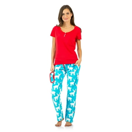 

Ashford & Brooks Women s Short Sleeve Cotton Top Fleece Pants Pajama Set