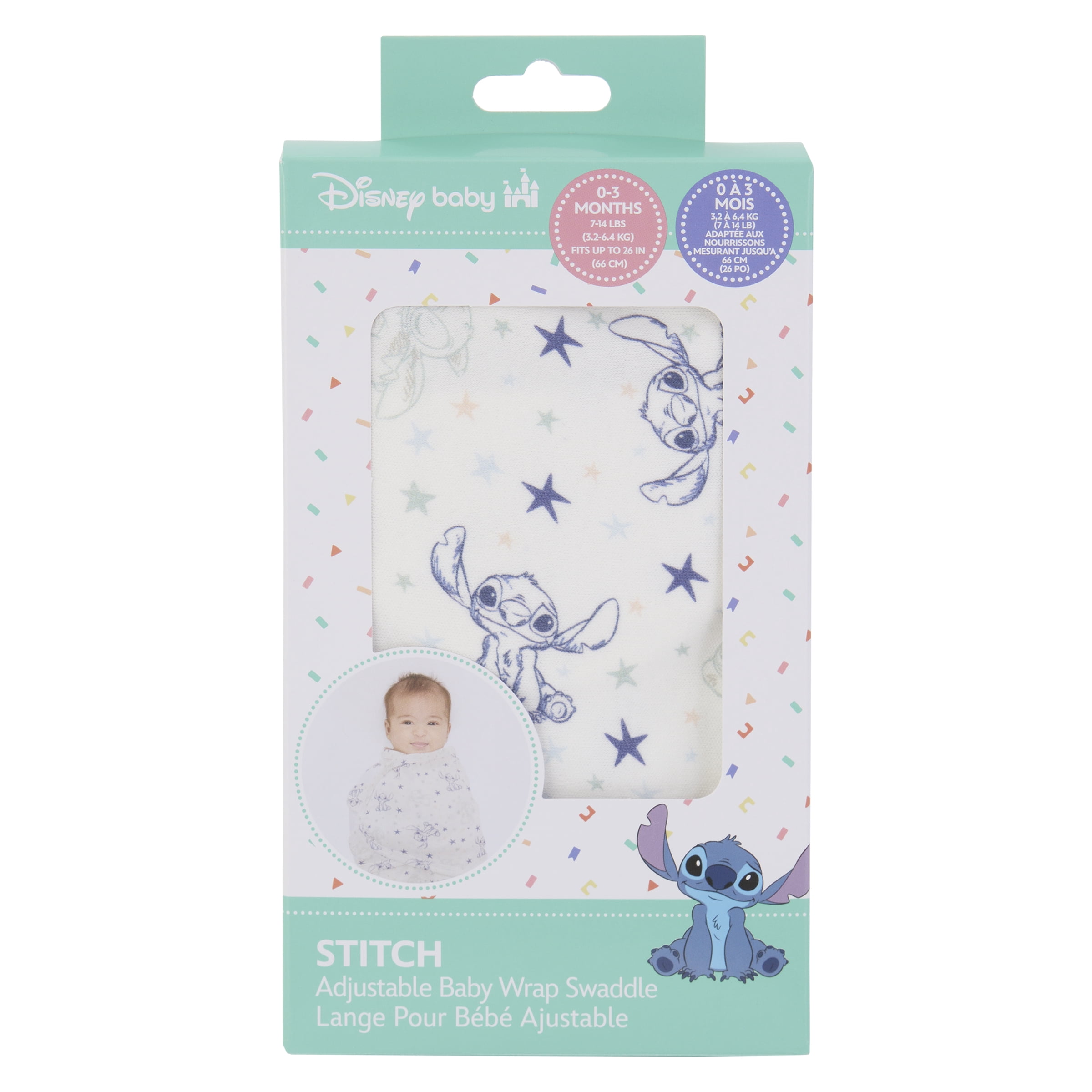 Disney Stitch Adjustable Swaddle Wrap, Blue, infant Boy, Cotton