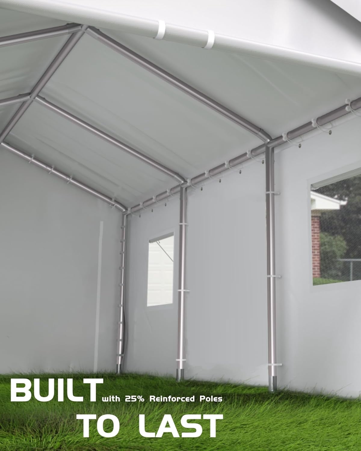 Kojooin 10' x 20' Heavy-Duty Carport, Portable Garage, 180g PE Waterproof Canopy and 8 x 1.0 mm Poles for Full-Size Pickup Trucks, Boats, and SUVs - Gray