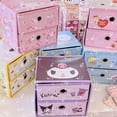thumbnail image 3 of Caja de almacenamiento Kawaii Kuromi My Melody Cinnamoroll, cajón plegable de doble capa, de dibujos animados, para escritorio, regalo de joyería, 3 of 4