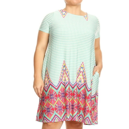 Combo Outfit - MOA COLLECTION Women's Casual Pattern Print Comfy Soft A-Line Plus Size Dress with Side Pockets