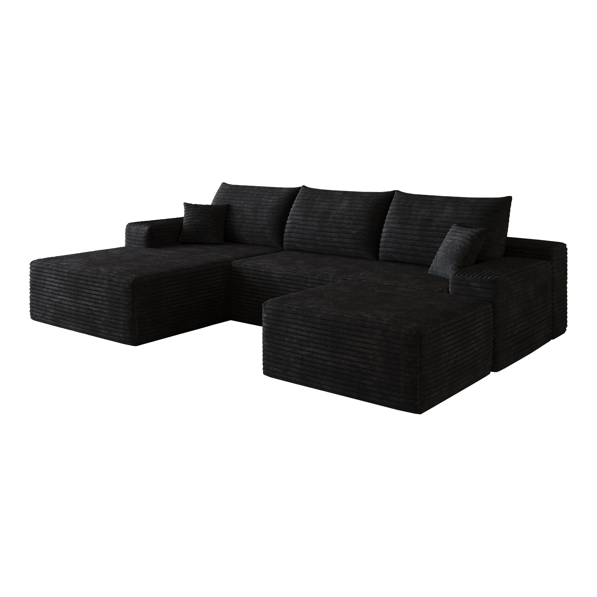 Cloud Sectional Sofa 107 Inch, U-Shaped Modular Couch with Ottoman and Corduroy Fabric, Deep Seat Corner Sofa for Living Room, No Assembly Required, Black