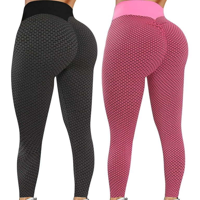 Emmababy 2 Pack TIK Tok Leggings,Women High Waisted Yoga Pants Butt Lift  Leggings,Bubble Hip Lift Workout Pants