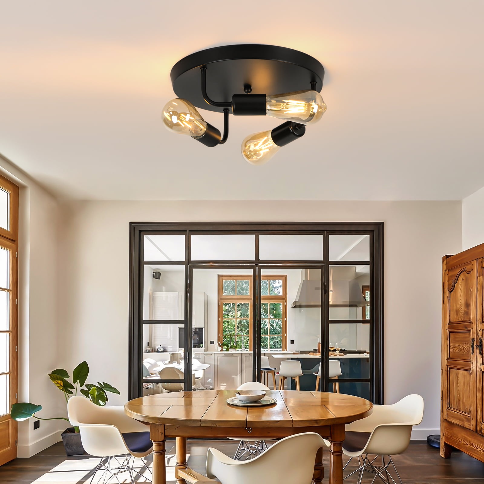 HALIGATE Flush Mount Ceiling Light Fixture,3-Light Ceiling Light Fixture for Hallway, Black Hallway Light Fixtures Ceiling,Light Fixtures Ceiling Mount for Kitchen,Farmhouse,Hall (1 Pack) (12inch)