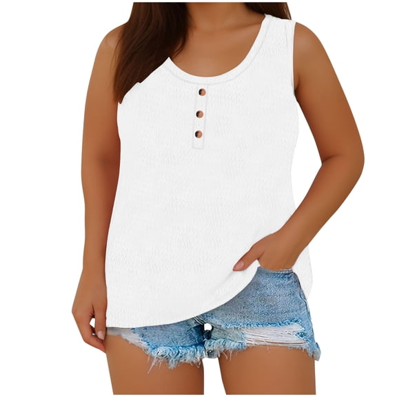 Aofany Women's Summer Sleeveless Tank Tops Button Blouse Plus Size Loose Casual Vest T-shirt