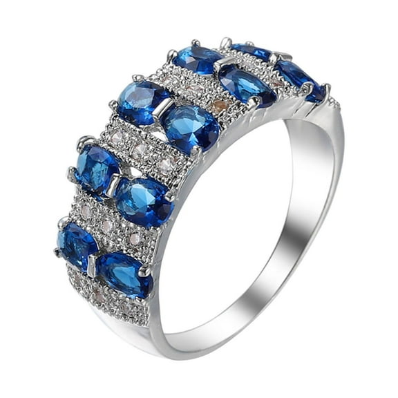 CILENON Gold Ring Set Silver Women Fashion Trend Single Full Diamond Zircon Ring Ladies Jewelry Diamond Rings for Women Size 6 10 Wedding Bands Gold Rings for Women Non Tarnish Chunky Rings(Blue,9)