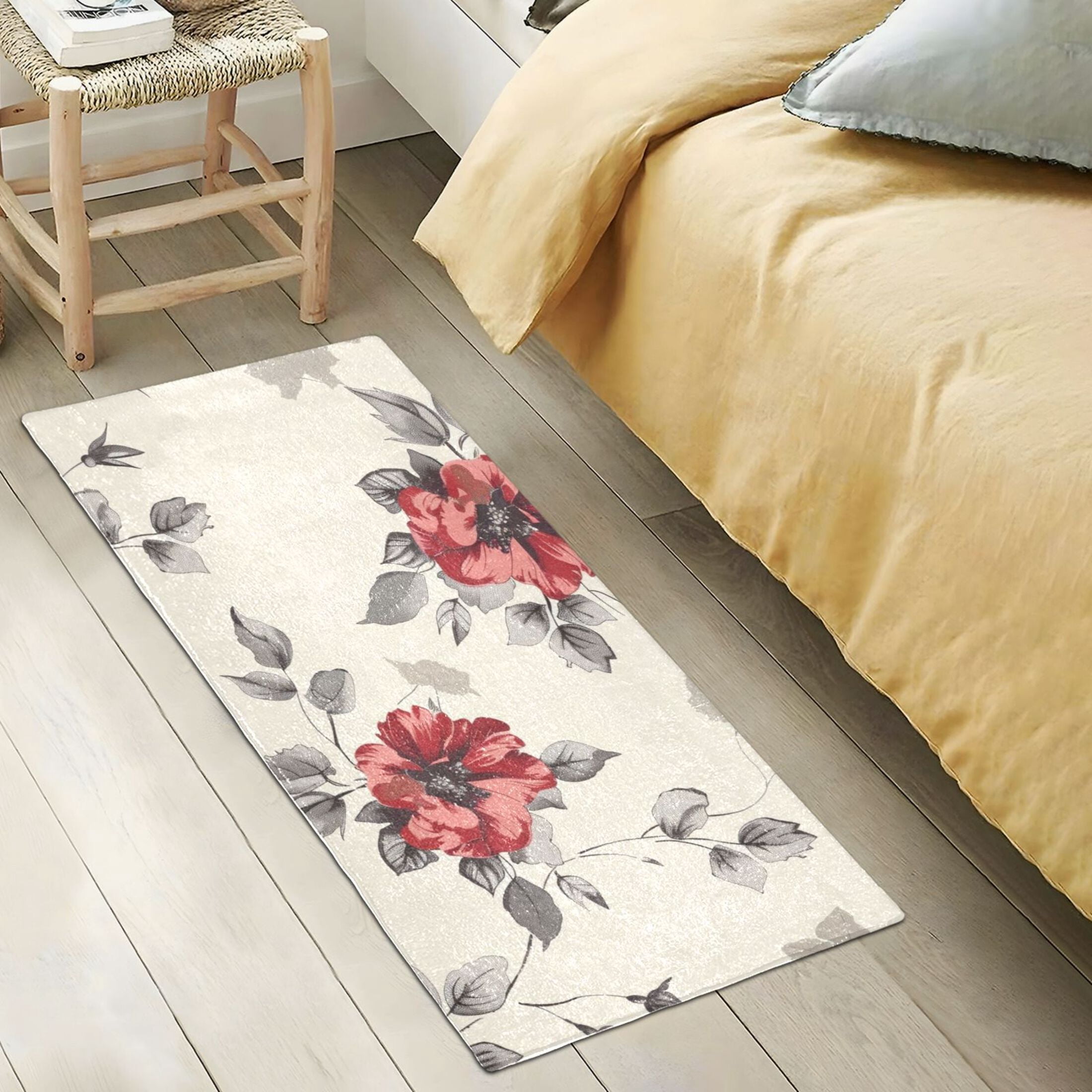 Bath Mat Soft Plush Non-Slip Absorbent Bathroom Rugs 39"x20" Watercolor Floral Flower