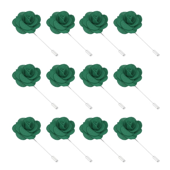 Uxcell Flower Boutonnieres Pin, Handmade Camellia Lapel Pin, Dark Green 12 Pcs