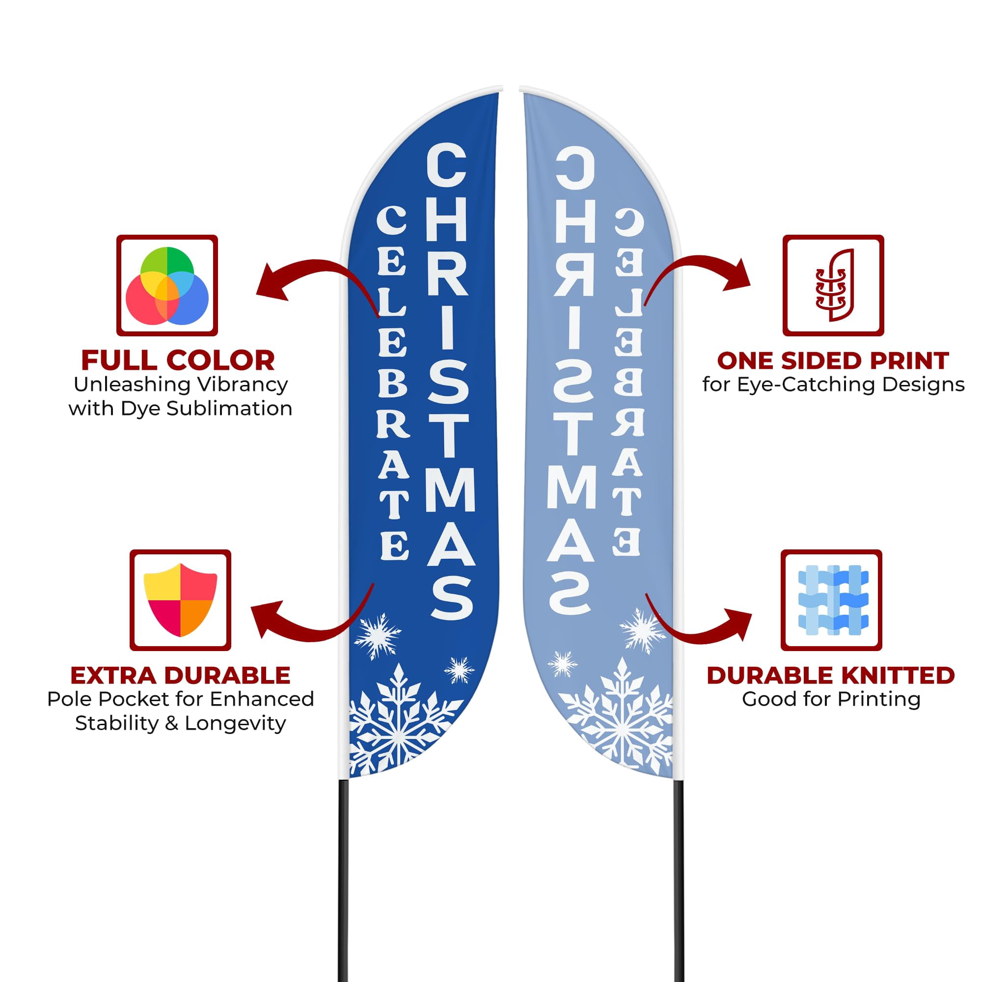 Celebrate Christmas Sign feather flag Pole kit for Outdoor by Mavis | 15 FEET Tall Polyester Banner Flag Pole Mount with Cover Easy Hang | HD Print Swooper Flags Promote Church Activity