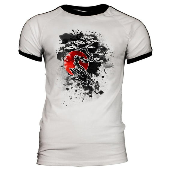 Japanese Bonsai Tree Ink Splatter Mens Soccer Jersey T Shirt White-Black 2XL