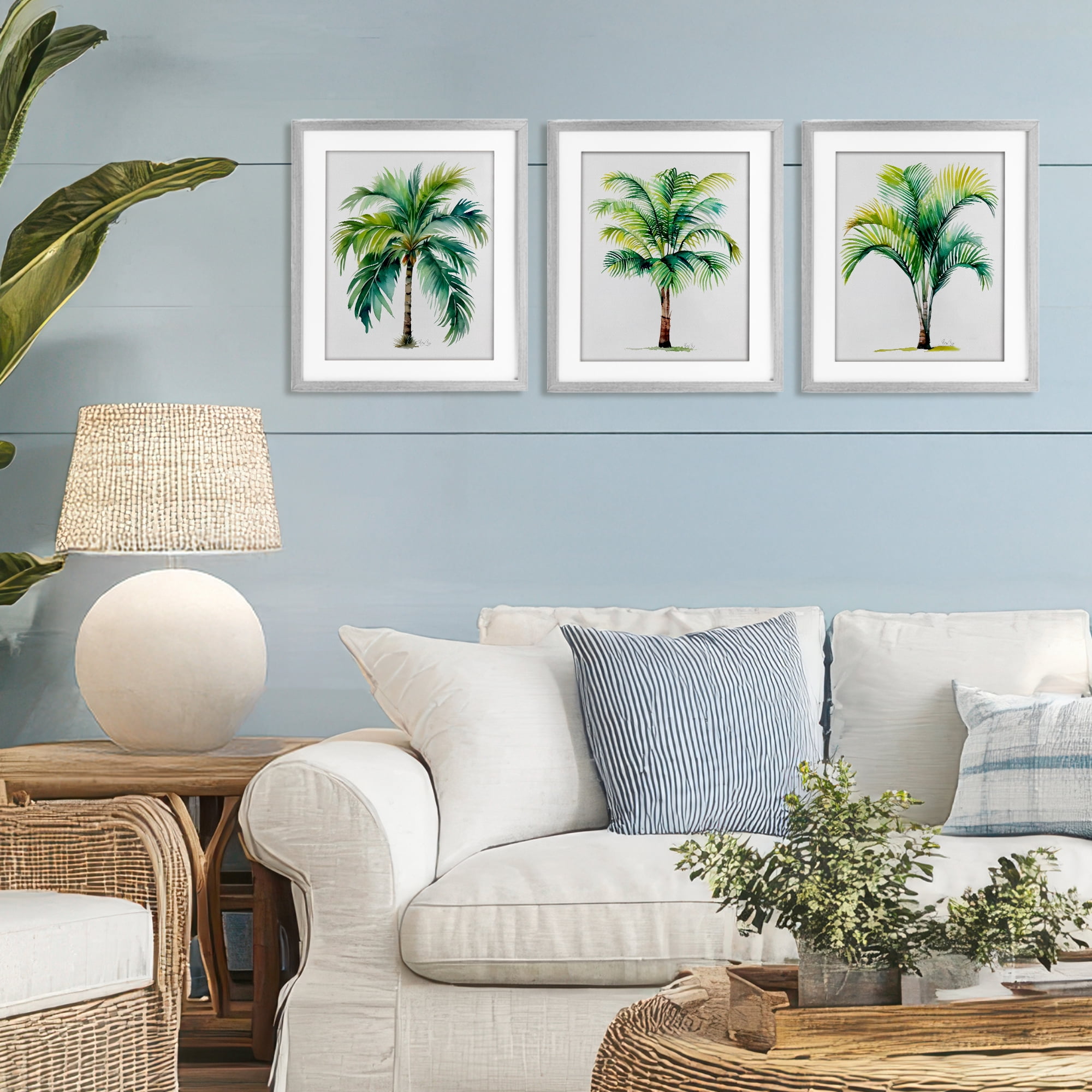 Stupell Industries Exotic Lagoon Palms 3 Piece Gray Framed Print Under Glass Set, design by Shelly Craig