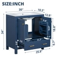 thumbnail image 3 of 30" Bathroom Vanity with 1 Hole Ceramic Sink, Freestanding Single Basin Vanity Set with Drawer and 2 Doors, Solid Wood Frame, Dark Blue, 3 of 8