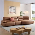 thumbnail image 5 of 147.6" Leather Sectional Sofa Curved Couch Modern Eco-leather Sofa 4 Seat Upholstered Couch with Right Wide Chaise for Living Room Office, Brown, 5 of 9