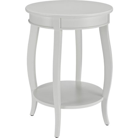 Linon Wren Round Wood End Table with Shelf in White