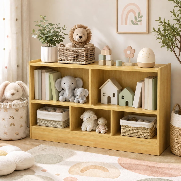 Costway Kids 5-Cube Storage Cabinet with Shelves, Beige photo 4