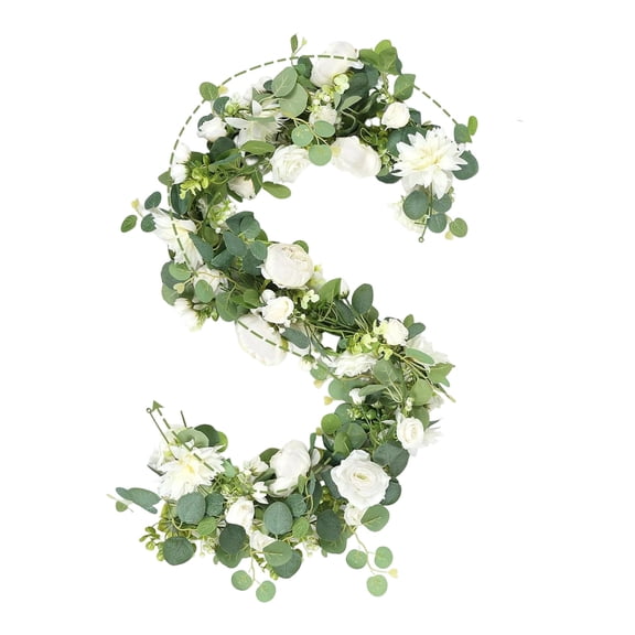 Twfbrm Artificial Flowers Garland, 5.9 Ft Realistic Rose Flower Vine with Eucalyptus Leaves, UV-Resistant Faux Hanging Flowers Plants, Spring Decor Greenery Garland for Mantle Wedding Arch Party