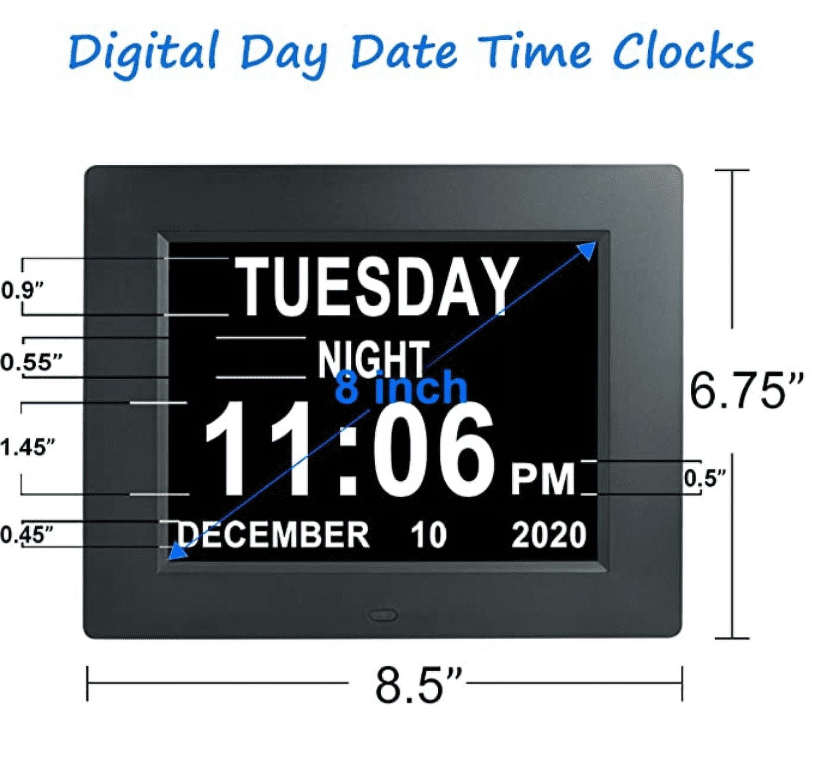 Multi-Language Calendar Clock 8Inch Digital Calendar Day Clocks Extra Large compatible with Vision Impaired