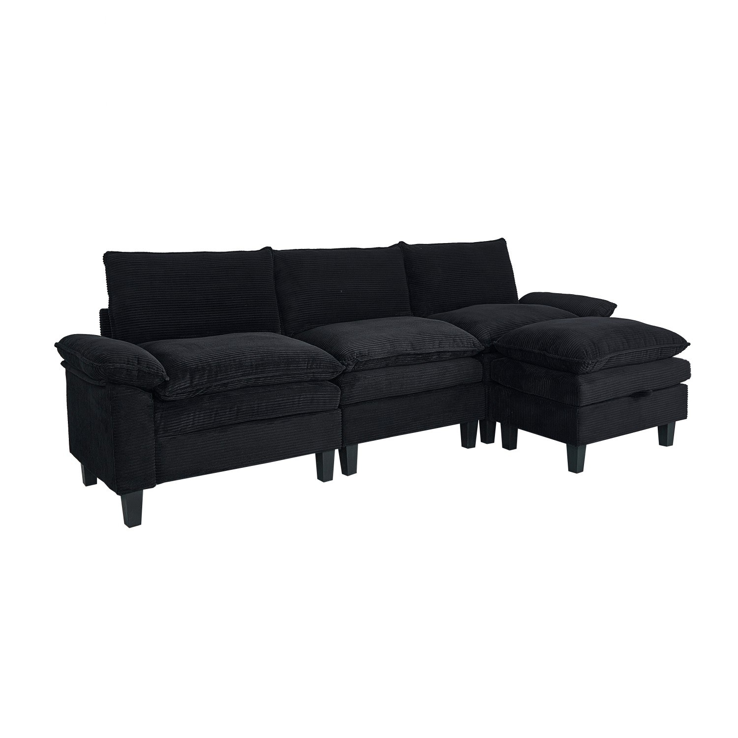 Gewnee 3-seats Corduroy Fabric Modular Sofa with Storage Ottoman L Shape For living Room Apartment Bedroom And Upholstered sectional Couch