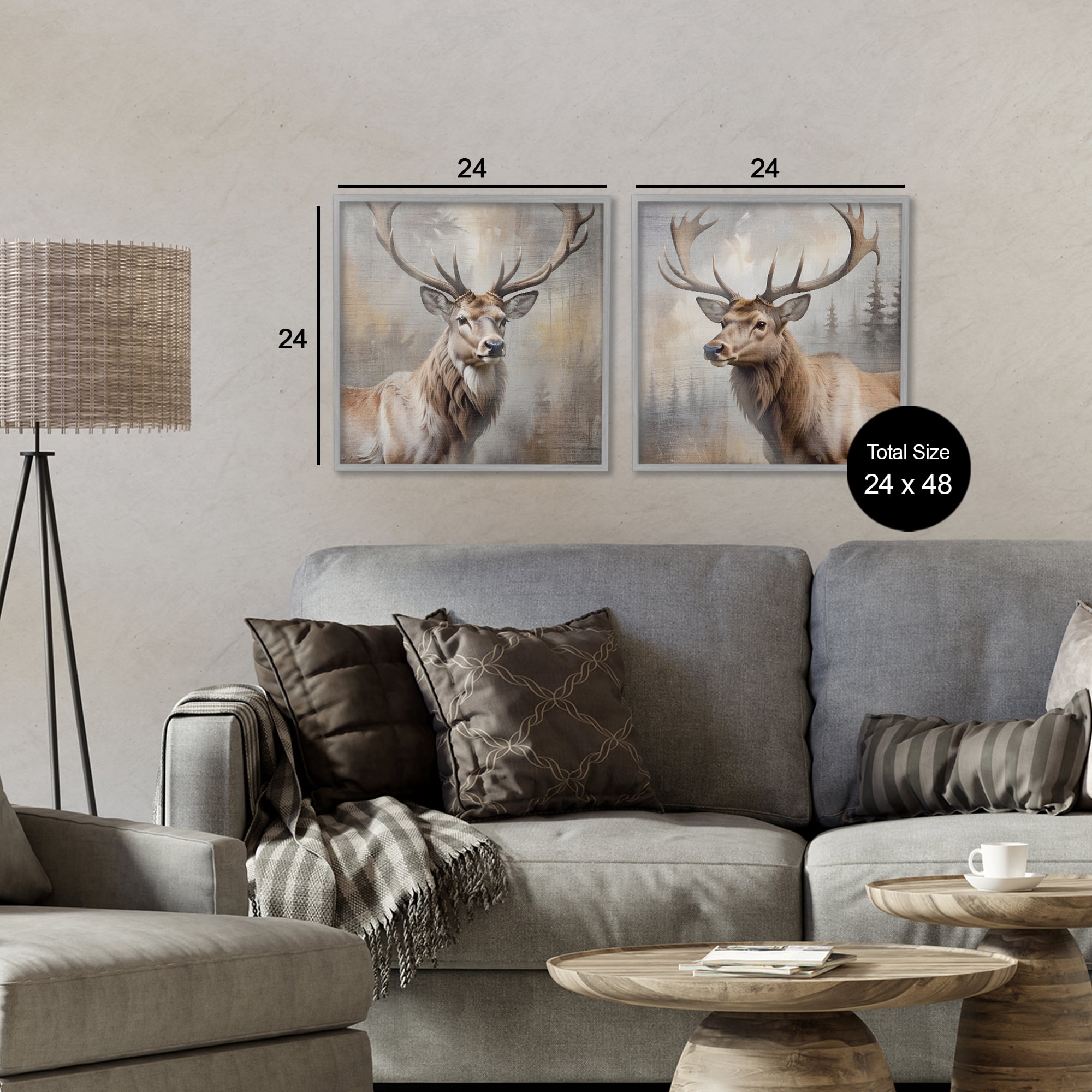 Stupell Industries Glancing Forest Stags 2 Piece Gray Framed Giclee Art Set, design by Susan Arnot