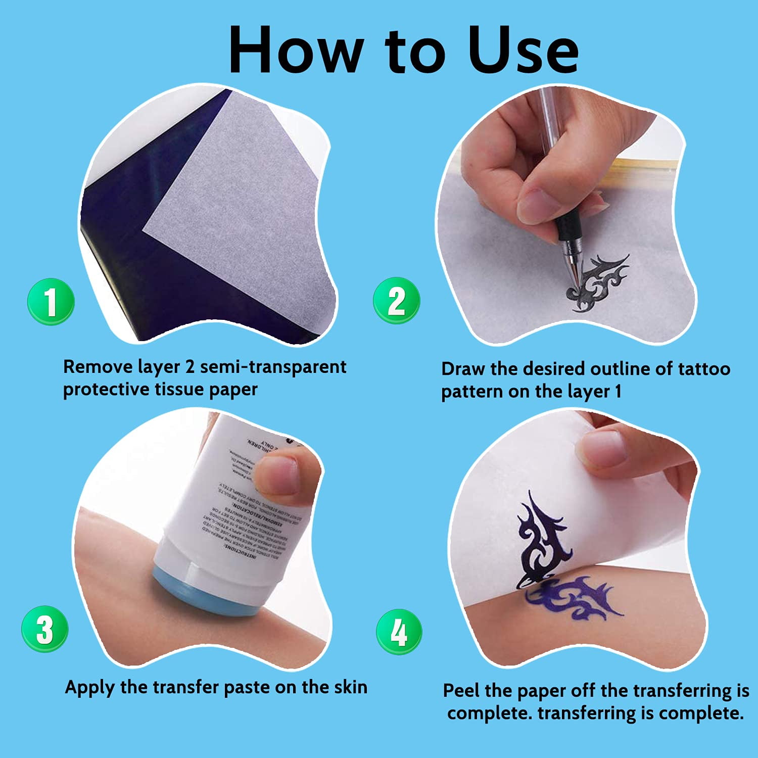 Tattoo Transfer Paper - 100 PCS Stencil Paper, 4 Layers 8.5" x 11" A4 Size Thermal Stencil Paper for Tattoo Transfer Kit Supplies