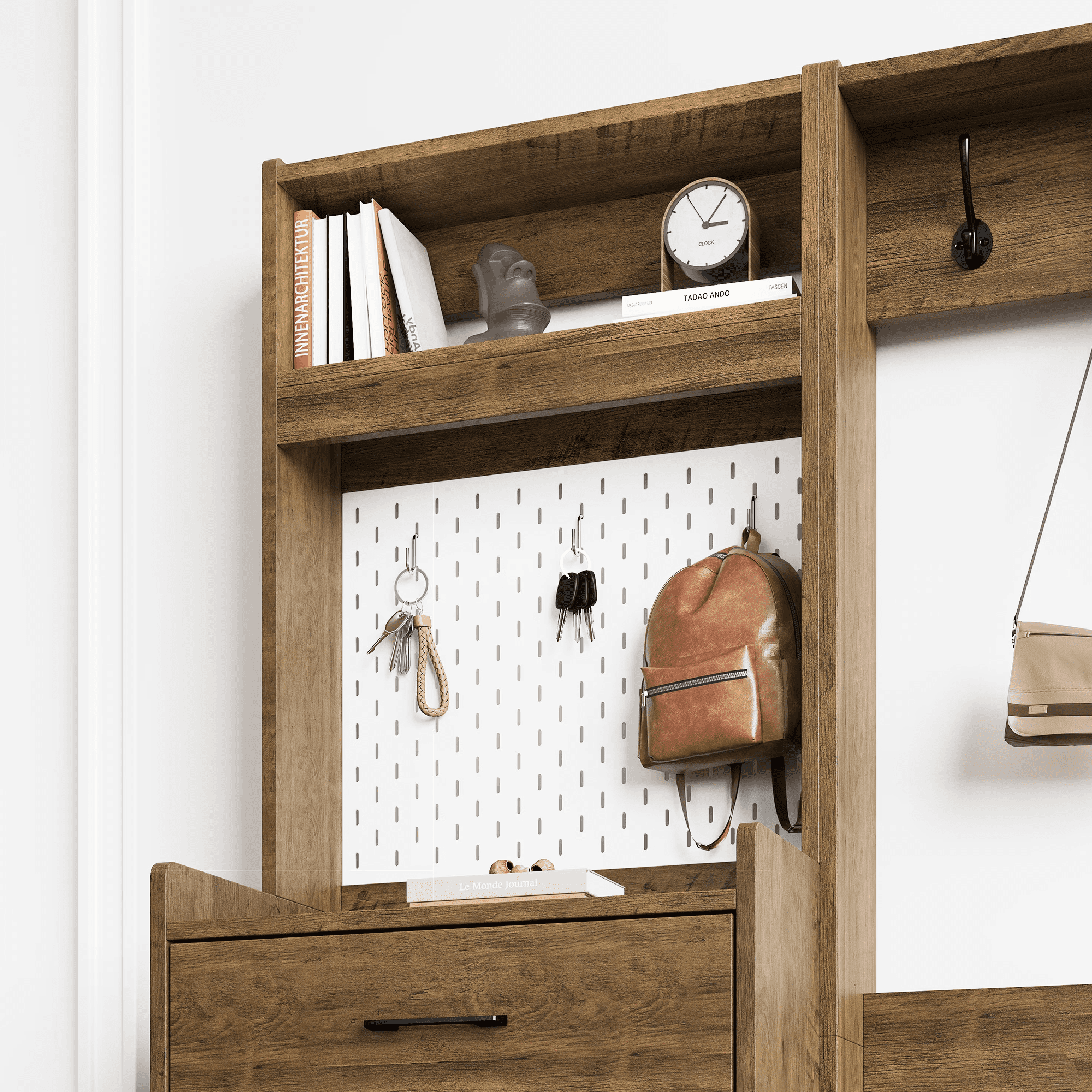 Mintazer 69" Tall Entryway Shoe Storage Cabinet with Flip Drawer, 5-in-1 Hallway Organizer with Pegboard & Adjustable Shoe Closet, Brown