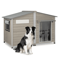 PETSCOSSET XL Wooden Dog House Outdoor, 51.2" All-Weather Pet Kennel with Asphalt Roof, Openable Top and Removable Floor for Easy Cleaning, Side Vent Window