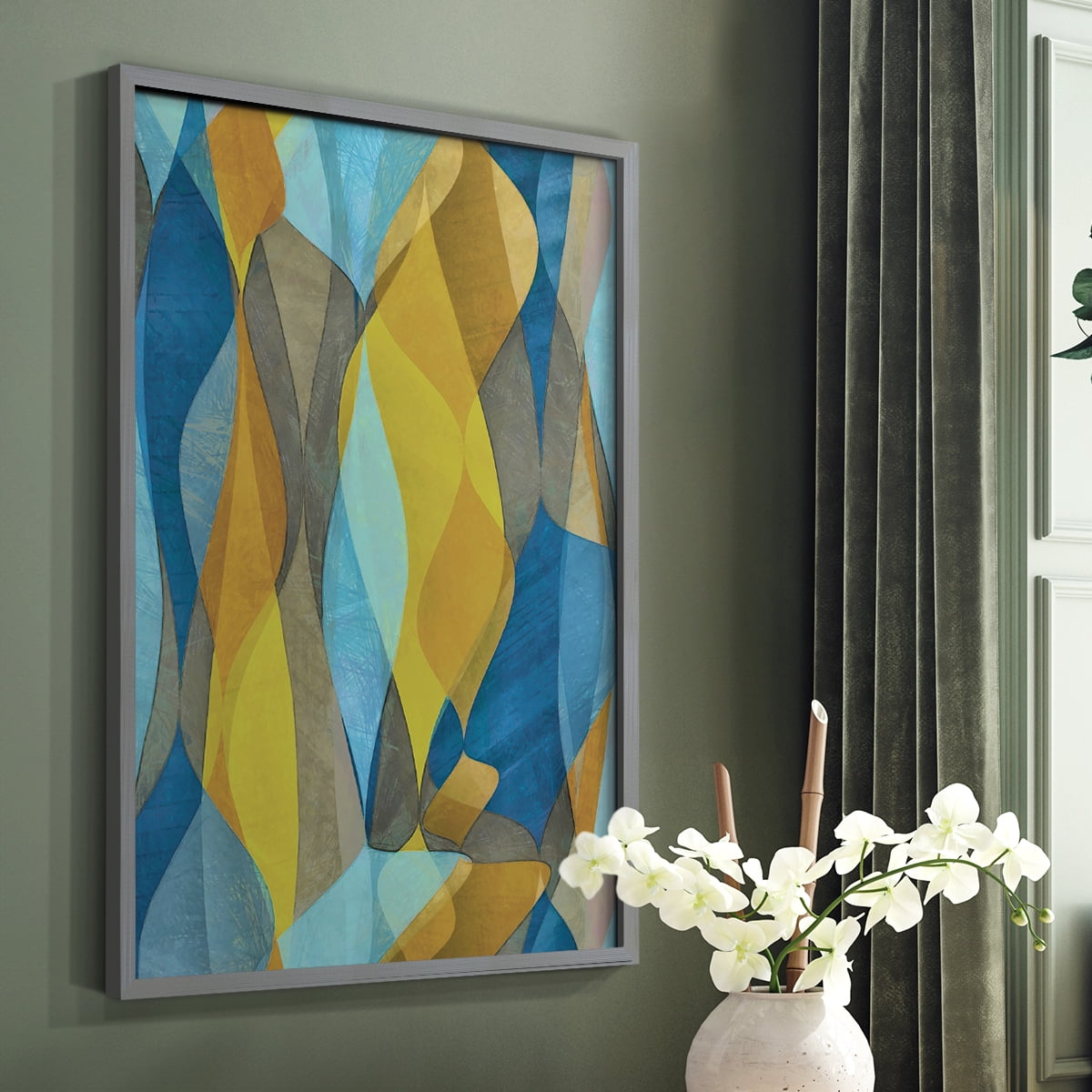 Colorful Cascade II Framed Print in Gray Solid Wood Framed Print No Nail Hanging