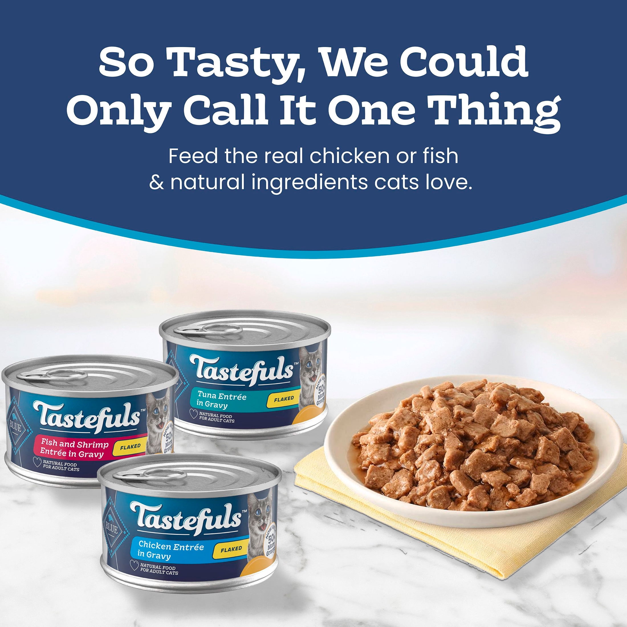 Blue Buffalo Tastefuls Adult Cat Wet Food, Flaked Entrées in Gravy, 3oz, 24ct Variety Pack