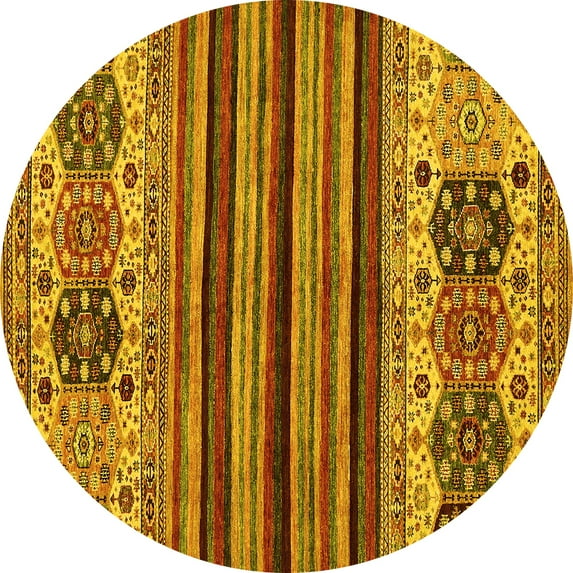 Ahgly Company Machine Washable Indoor Round Abstract Yellow Modern Area Rugs, 8' Round