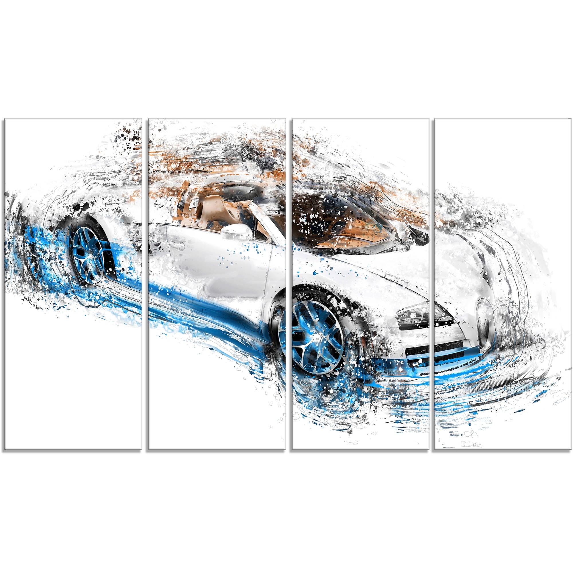 DESIGN ART White and Blue Convertible" 4-piece Gallery-wrapped Canvas