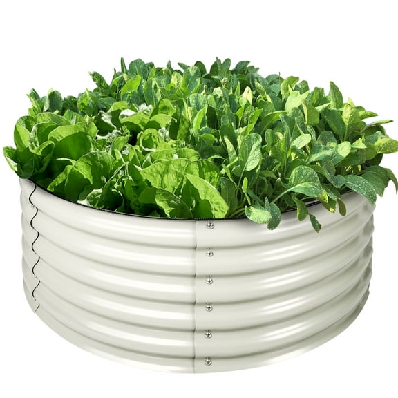Olle 17" Tall, 42" Round Galvanized Steel Planter Raised Garden Beds Outdoor Elevated Garden Bed Large Planter For Vegetables Flower Bed Stock Tank Herb Box Planter,3.5*3.5*1.4ft,Ivory