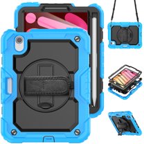 For iPad Mini 7th/6th Generation Case 8.3 inch 2024/2021, 360 Rotating Shockproof Cover with Stand, Screen Protector, Shoulder Strap, Sky Blue