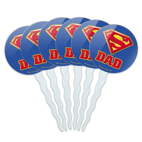 Superman Super Dad Shield Logo Cupcake Picks Toppers Decoration Set of 6