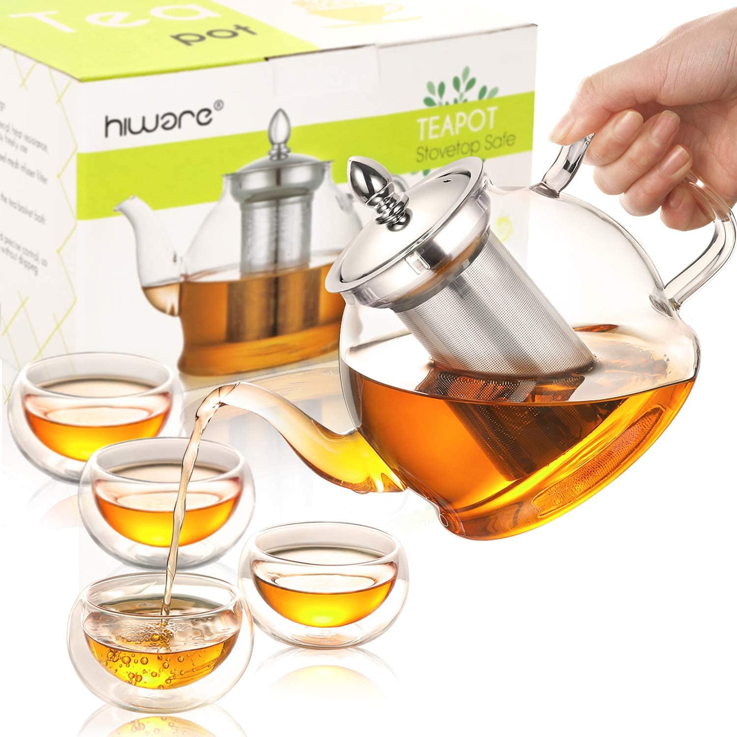 22oz/43oz Glass Teapot Heat Resistant Clear Tea Kettle with Removable Infuser 