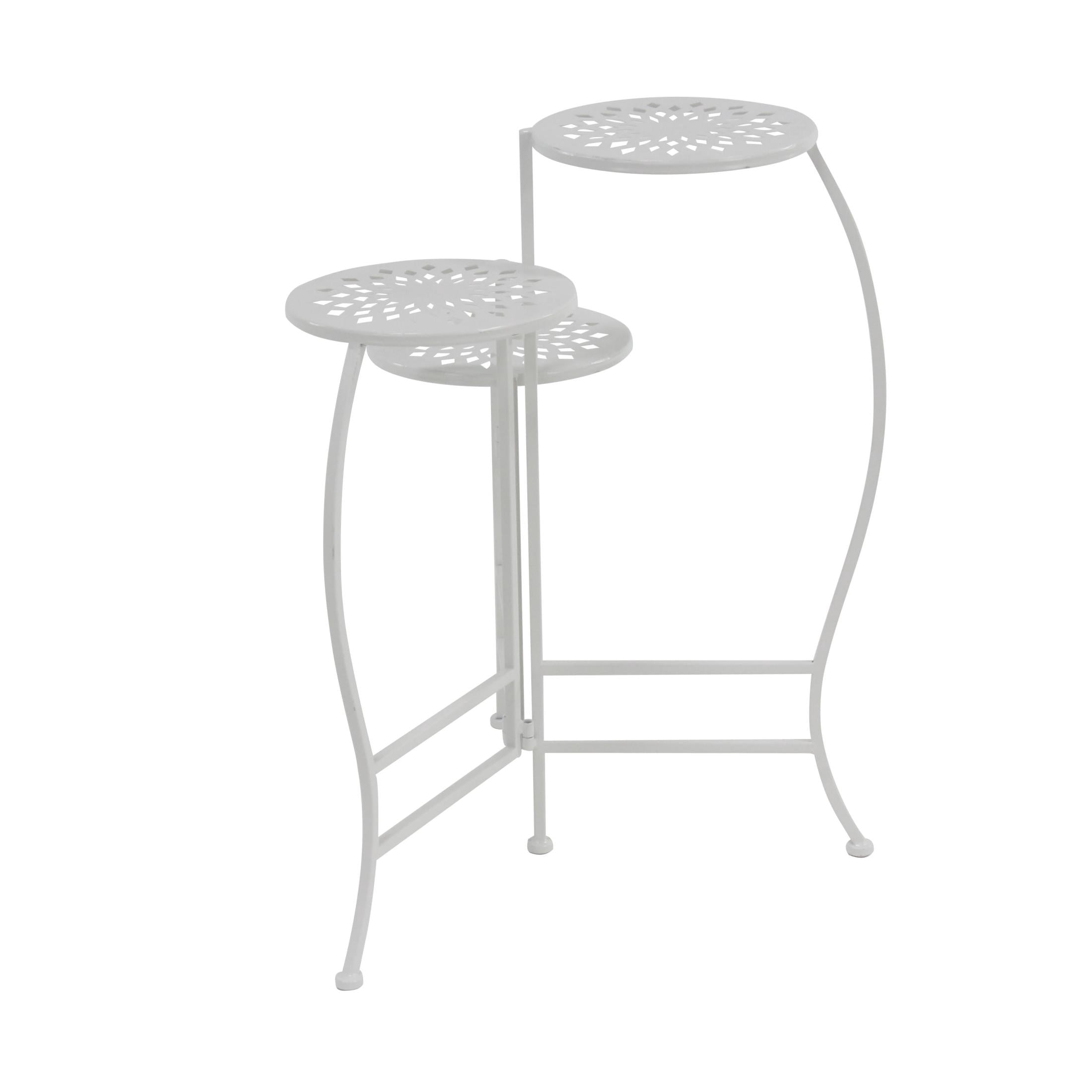 DecMode 19" x 14" x 24" 3 Tier White Metal Floral Plantstand