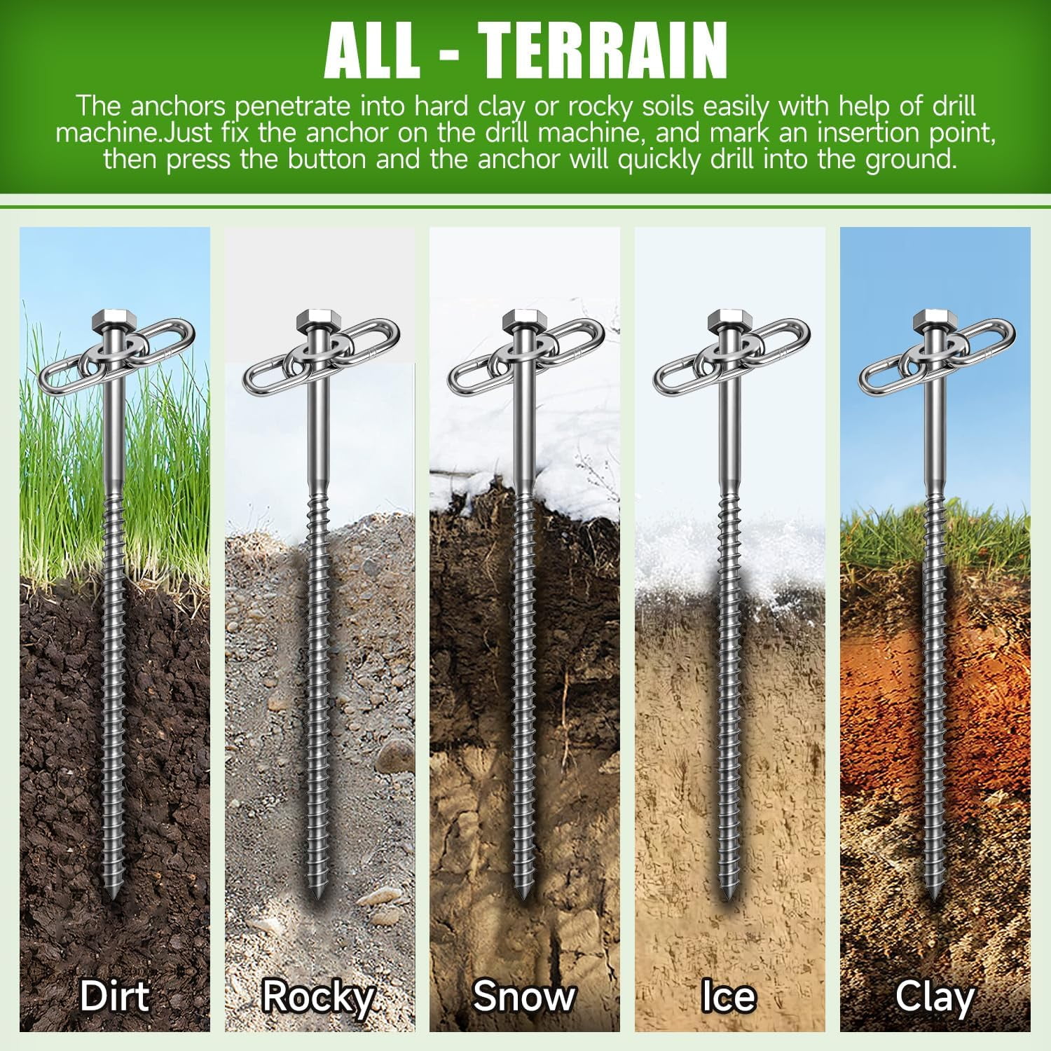 Screw in Tent Stakes Heavy Duty, Ground Anchors Screw in, Metal Stakes with Hex Head Driver and Sturdy Storage Bag.