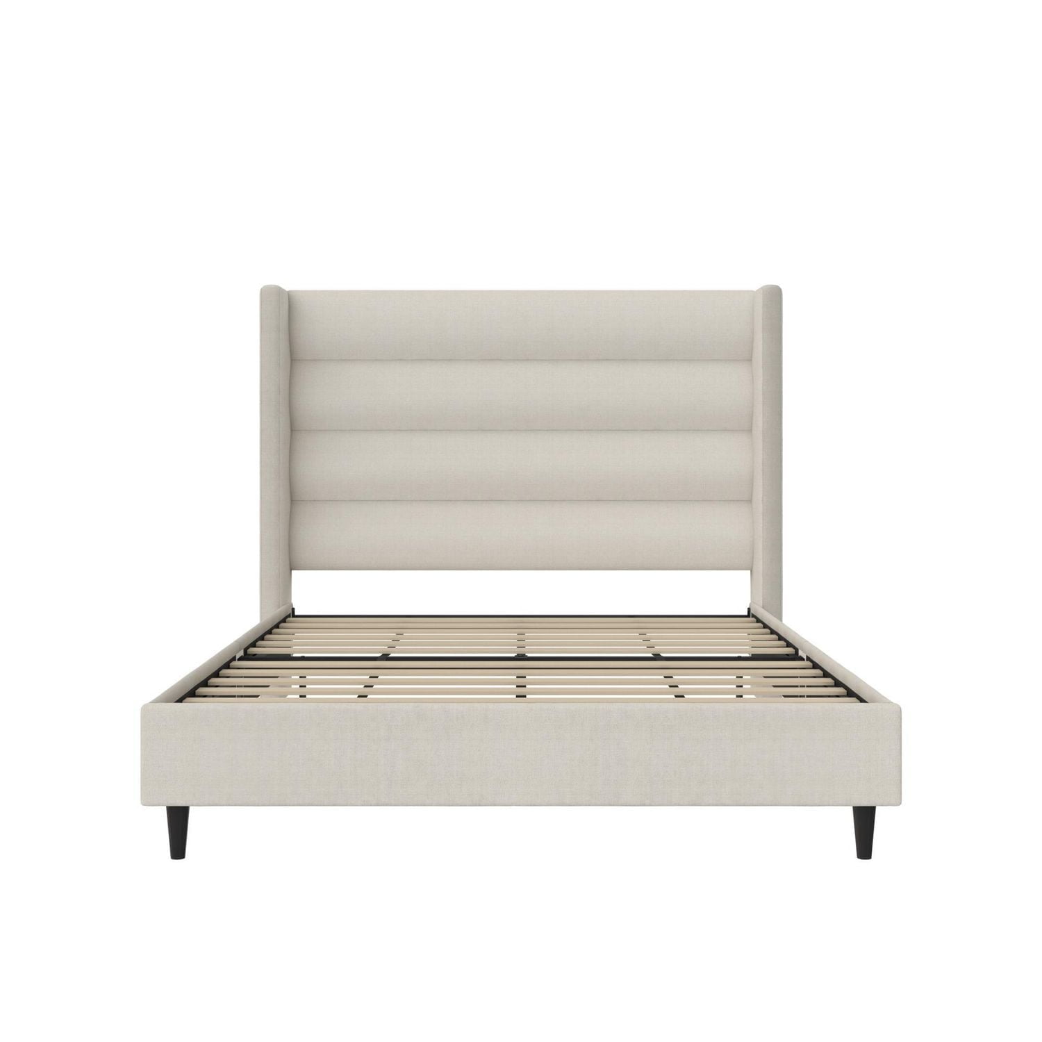 Novogratz Louis Upholstered Bed Frame with High Tufted Headboard, Queen, Textured Ivory Canvas