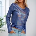 thumbnail image 2 of Fgnfyis Women'S T-Shirts Metallic Luster Long Sleeve Casual Loose Fit Shiny Pullover Comfortable Blouse Daily Wear Long Sleeve Workout Tops For Women Blue L, 2 of 4