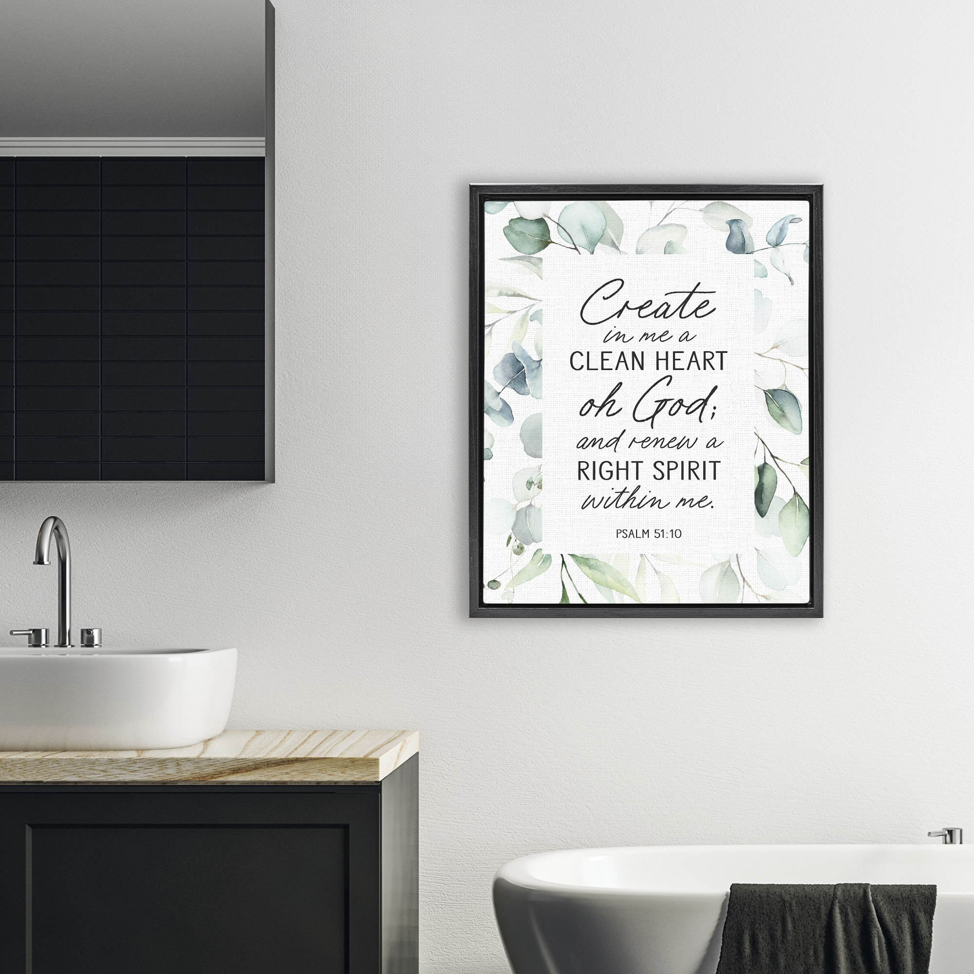 Clean Heart & Right Spirit Black Framed Floater Canvas Wall Art, design by Lettered and Lined