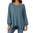 thumbnail image 3 of Fall Outfits for Women Dqueduo Women's Casual Loose Long Sleeve Top With Wide Round Neck Slit Detail And Off Shoulder Option, 3 of 10