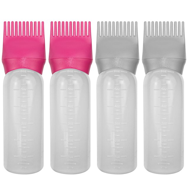 ELANE Paquete de 4 botellas de peine de aceite para el cabello, botella aplicadora de peine de raíz para aceite para el cabello, cuero cabelludo, aplicador de lubricación del cabello (gris + rojo)