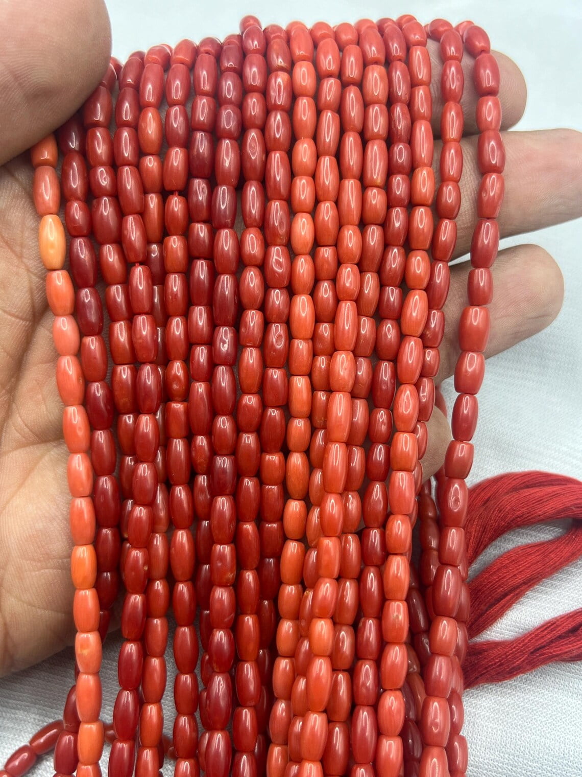 Natural Italian Coral Smooth Tube Beads Coral Pipe Beads Smooth Coral Beads 15 Inch Coral Tube Beads 4x7mm Coral Smooth Tube Strand  For Jewelry Making