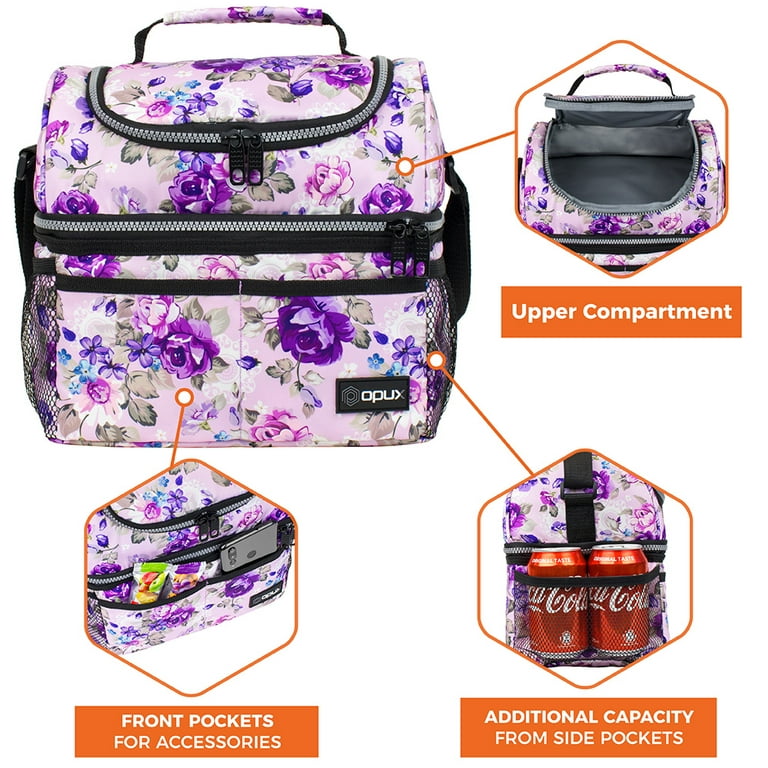 OPUX Lunch Box For Women, Insulated Large Lunch Bag Adult Work, Double  Decker Lunchbox Meal Prep, Dual Compartment Leakproof Lunch Cooler, Soft  Lunch Pail Tote for Girls Kids School, Floral Purple 