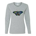 thumbnail image 2 of Colorful Rainbow Patterned Butterfly Animal Lover Womens Graphic Long Sleeve T-Shirt, Heather Grey, Large, 2 of 3