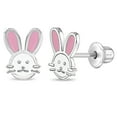 thumbnail image 1 of Boucles d'Oreilles Lapin Bête Bébé / Tout-Petit / Enfants à Vis en Émail - Argent Sterling, 1 of 7
