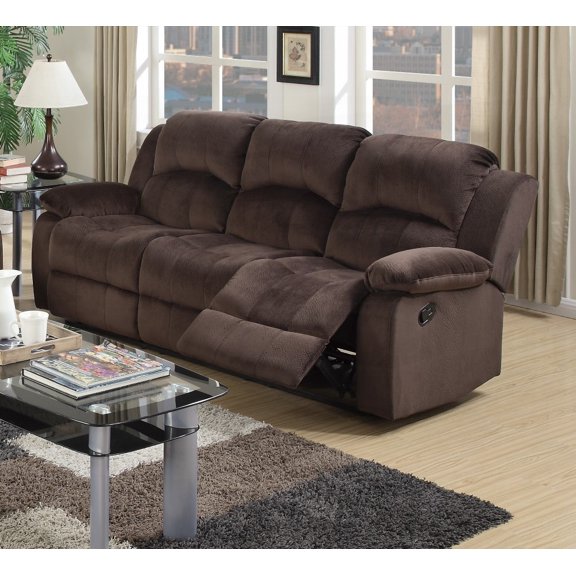 Living Room's 1pc Chocolate Padded Suede Metal Reclining Comfort Sofa