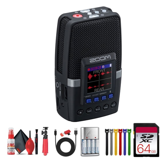 Zoom H2essential Multi-Mic 32-Bit Float Handy Recorder Bundle With BTA-1 Bluetooth Adapter   Extreme PRO 64GB Memory Card   USB Card Reader